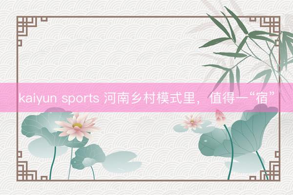 kaiyun sports 河南乡村模式里，值得一“宿”