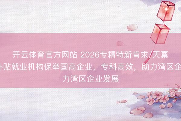 开云体育官方网站 2026专精特新肯求/天禀申报/补贴就业机构保举国高企业，专科高效，助力湾区企业发展