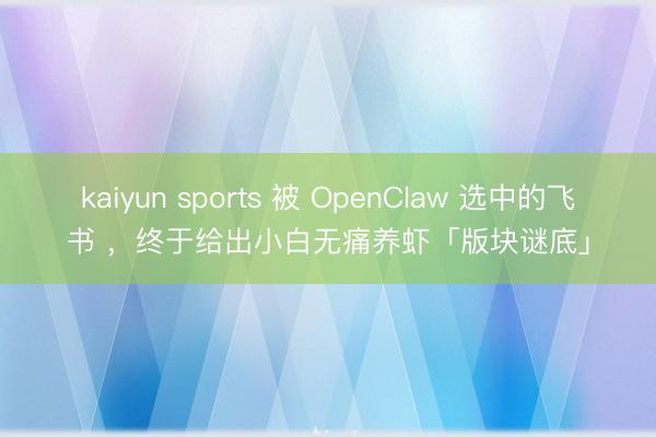 kaiyun sports 被 OpenClaw 选中的飞书 ,终于给出小白无痛养虾「版块谜底」