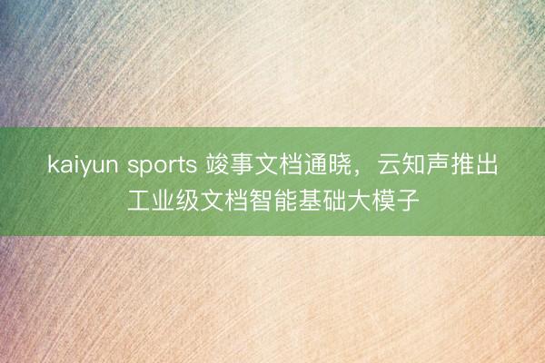 kaiyun sports 竣事文档通晓，云知声推出工业级文档智能基础大模子