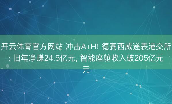 开云体育官方网站 冲击A+H! 德赛西威递表港交所: 旧年净赚24.5亿元， 智能座舱收入破205亿元