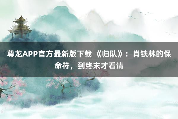 尊龙APP官方最新版下载 《归队》:肖铁林的保命符,到终末才看清