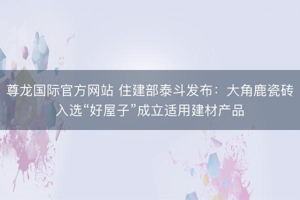 尊龙国际官方网站 住建部泰斗发布:大角鹿瓷砖入选“好屋子”成立适用建材产品