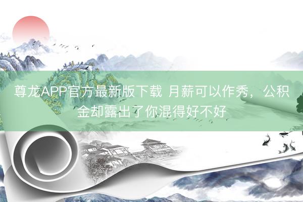 尊龙APP官方最新版下载 月薪可以作秀,公积金却露出了你混得好不好