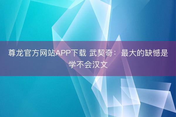 尊龙官方网站APP下载 武契奇:最大的缺憾是学不会汉文