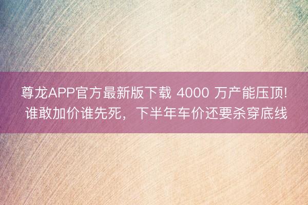 尊龙APP官方最新版下载 4000 万产能压顶! 谁敢加价谁先死,下半年车价还要杀穿底线