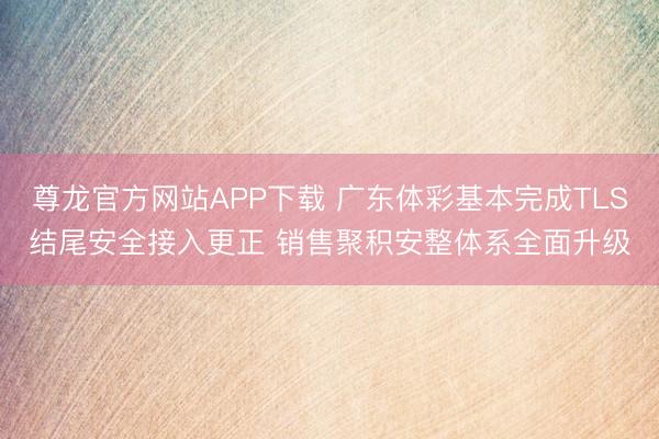 尊龙官方网站APP下载 广东体彩基本完成TLS结尾安全接入更正 销售聚积安整体系全面升级