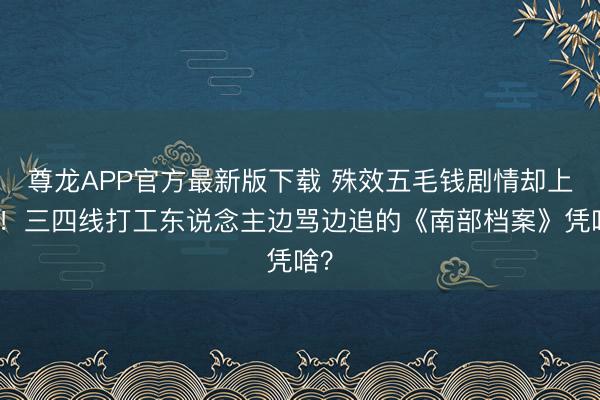 尊龙APP官方最新版下载 殊效五毛钱剧情却上面!三四线打工东说念主边骂边追的《南部档案》凭啥?